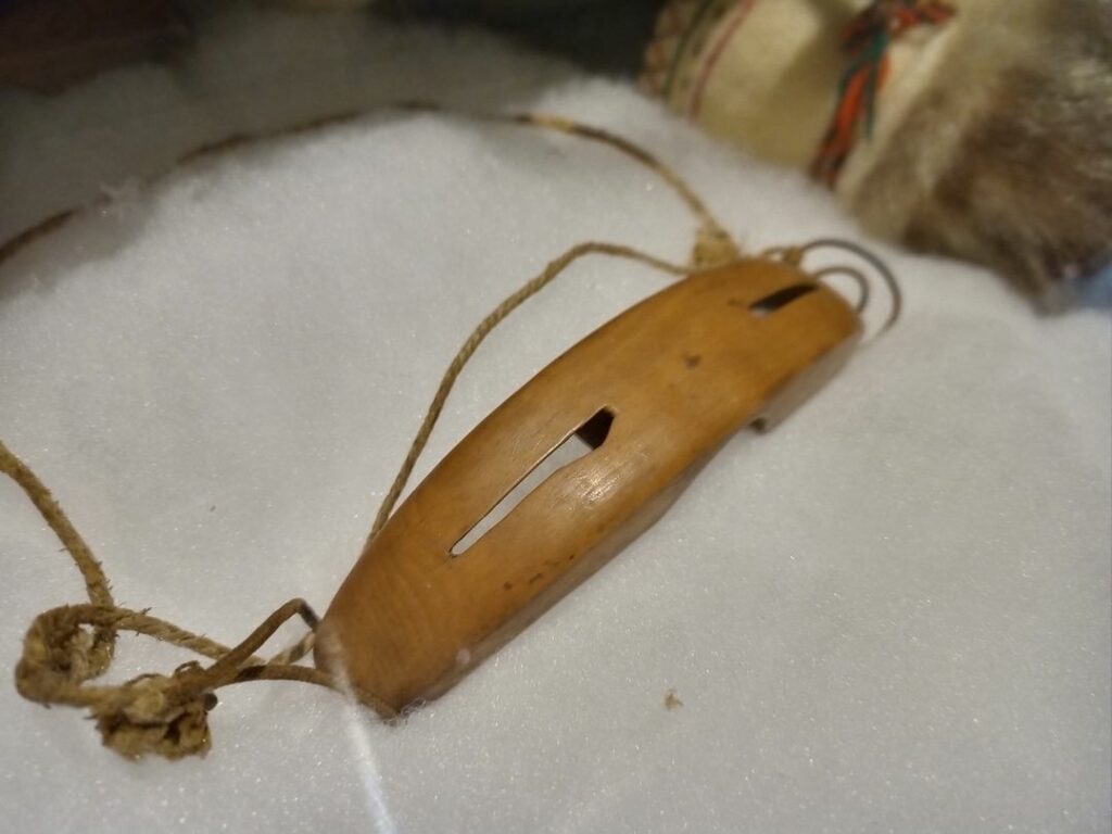 Traditional snow goggles from the Indigenous Peoples of the Thunder Bay region. Photo credit: @thunderbaymuseum on Instagram